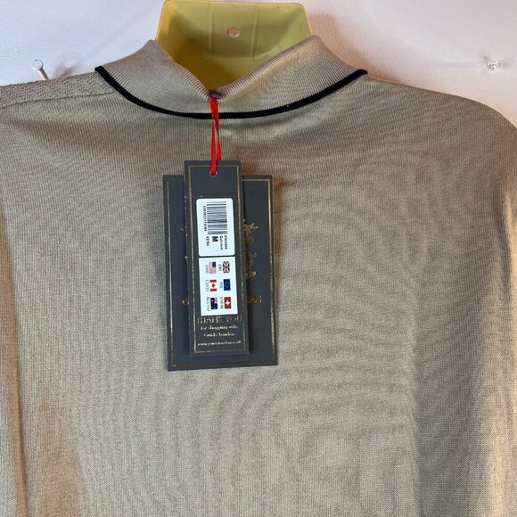 Guide London Men's Oatmeal Cotton Knit Polo Sweater - Size Medium - NWT $135 - Picture 4 of 5